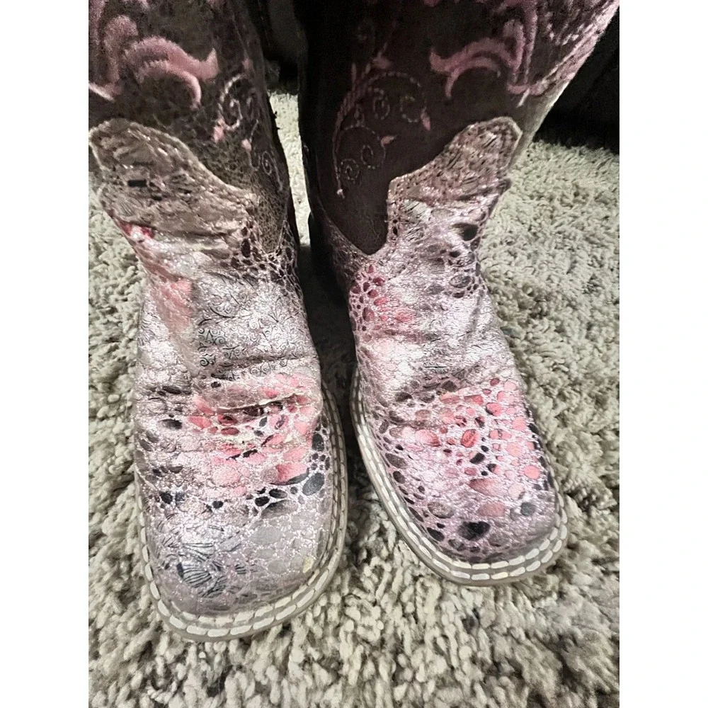 OLD WEST Children All Over Leatherette Antique Pink/Brown Crackle Broad Boots